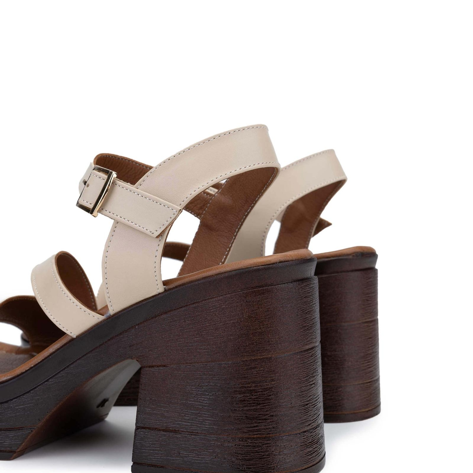 Tamer Tanca Kadın Hakiki Deri Bej Topuklu Sandalet