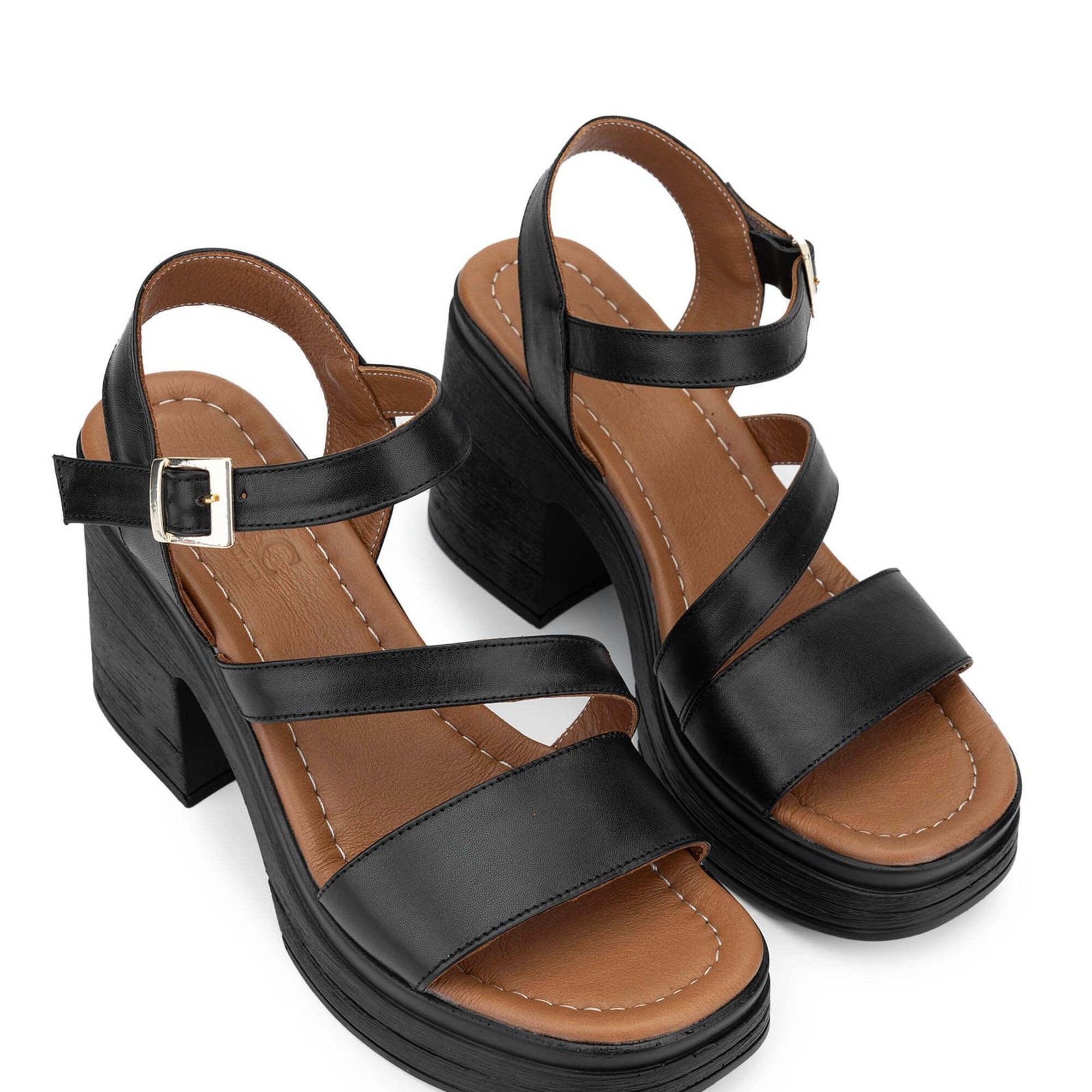 Tamer Tanca Kadın Hakiki Deri Siyah Deri Topuklu Sandalet