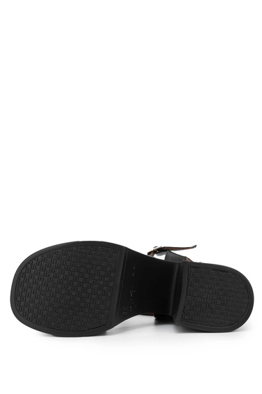  Tamer Tanca Kadın Hakiki Deri Siyah Deri Topuklu Sandalet