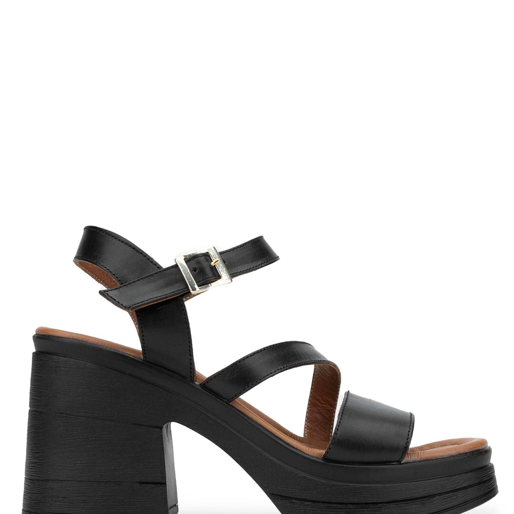 Tamer Tanca Kadın Hakiki Deri Siyah Deri Topuklu Sandalet