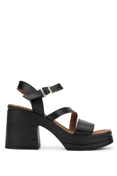  Tamer Tanca Kadın Hakiki Deri Siyah Deri Topuklu Sandalet