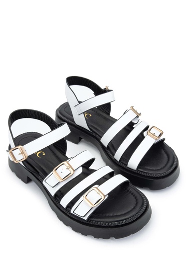  Tamer Tanca Kadın Hakiki Deri Beyaz Topuklu Sandalet