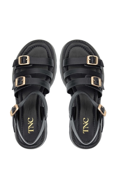  Tamer Tanca Kadın Hakiki Deri Siyah Deri Topuklu Sandalet