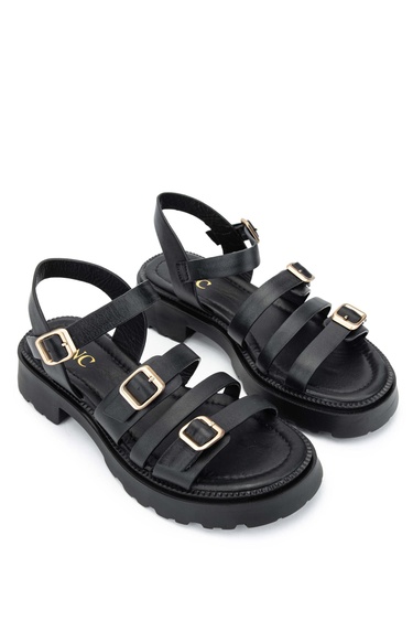  Tamer Tanca Kadın Hakiki Deri Siyah Deri Topuklu Sandalet