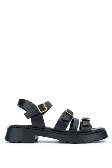  Tamer Tanca Kadın Hakiki Deri Siyah Deri Topuklu Sandalet