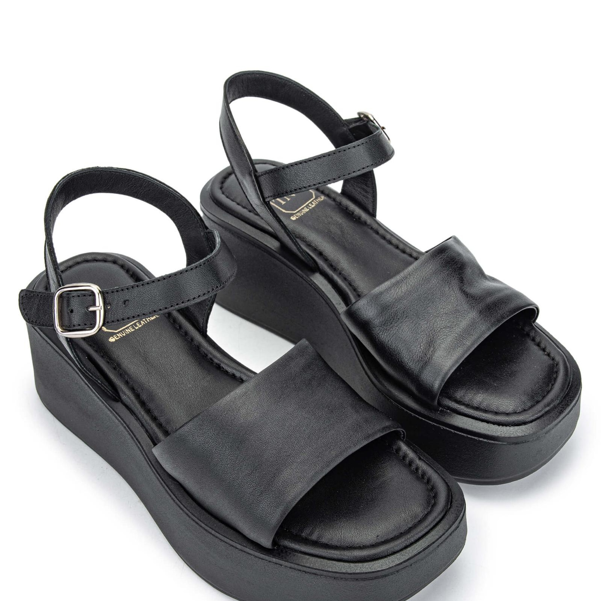 Tamer Tanca Kadın Hakiki Deri Siyah Deri Topuklu Sandalet