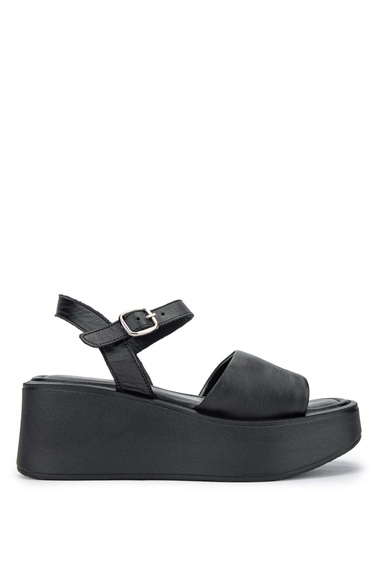  Tamer Tanca Kadın Hakiki Deri Siyah Deri Topuklu Sandalet