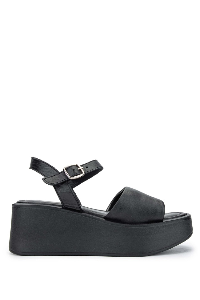  Tamer Tanca Kadın Hakiki Deri Siyah Deri Topuklu Sandalet