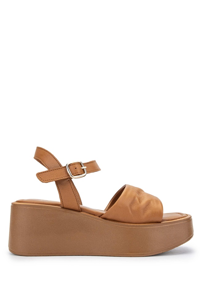  Tamer Tanca Kadın Hakiki Deri Taba Topuklu Sandalet