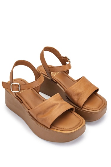  Tamer Tanca Kadın Hakiki Deri Taba Topuklu Sandalet