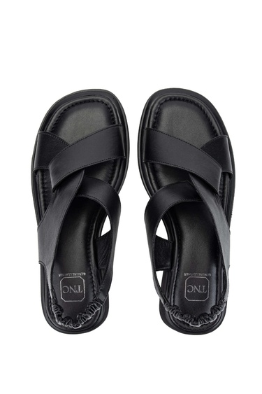  Tamer Tanca Kadın Hakiki Deri Siyah Deri Topuklu Sandalet