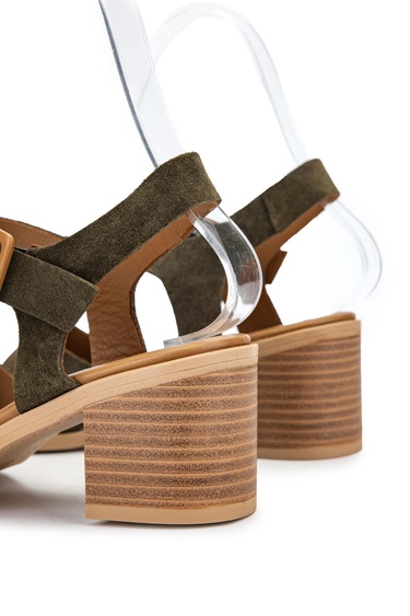  Tamer Tanca Kadın Hakiki Deri Haki Süet Topuklu Sandalet