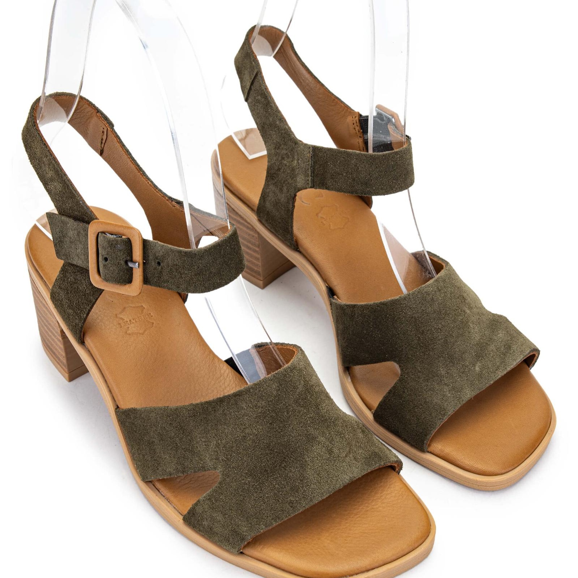 Tamer Tanca Kadın Hakiki Deri Haki Süet Topuklu Sandalet