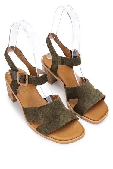  Tamer Tanca Kadın Hakiki Deri Haki Süet Topuklu Sandalet