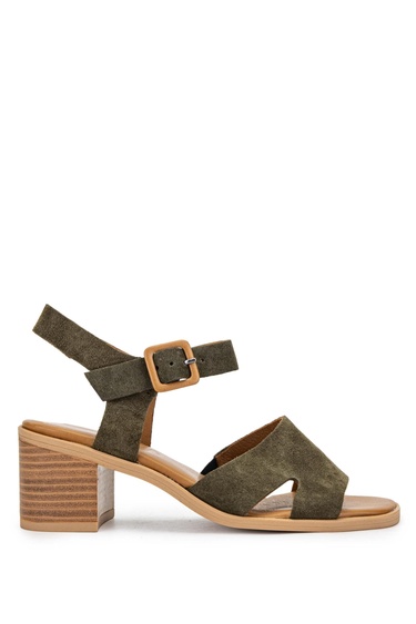  Tamer Tanca Kadın Hakiki Deri Haki Süet Topuklu Sandalet