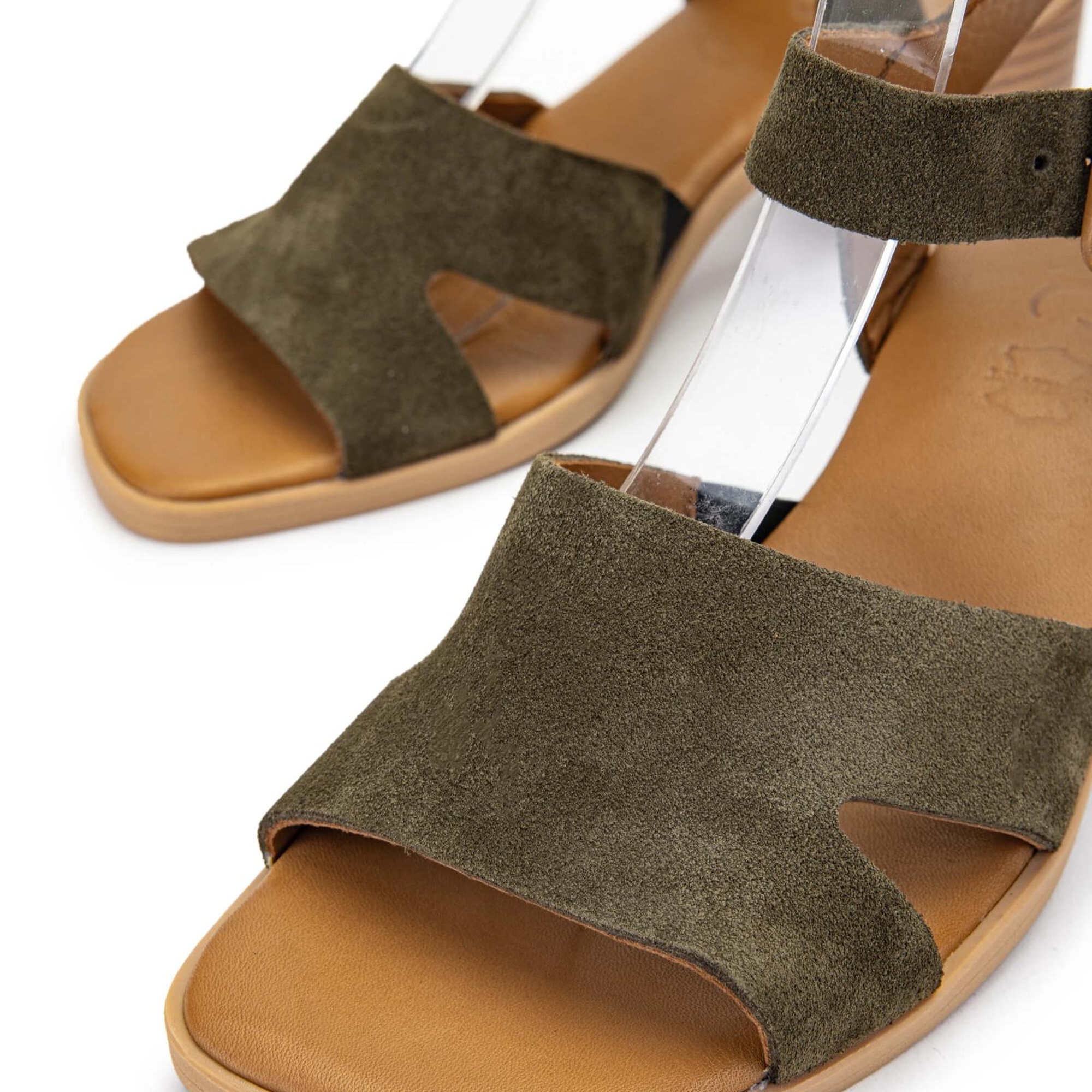 Tamer Tanca Kadın Hakiki Deri Haki Süet Topuklu Sandalet