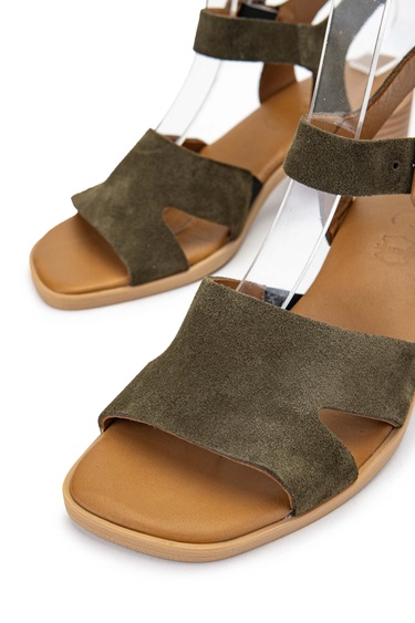  Tamer Tanca Kadın Hakiki Deri Haki Süet Topuklu Sandalet