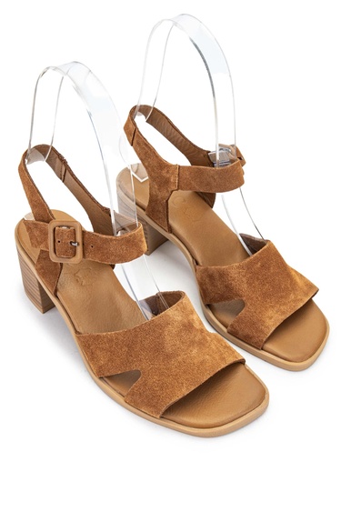  Tamer Tanca Kadın Hakiki Deri Tütün Süet Topuklu Sandalet