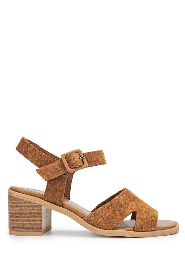  Tamer Tanca Kadın Hakiki Deri Tütün Süet Topuklu Sandalet