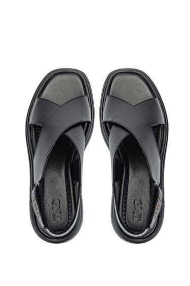  Tamer Tanca Kadın Hakiki Deri Siyah Deri Topuklu Sandalet