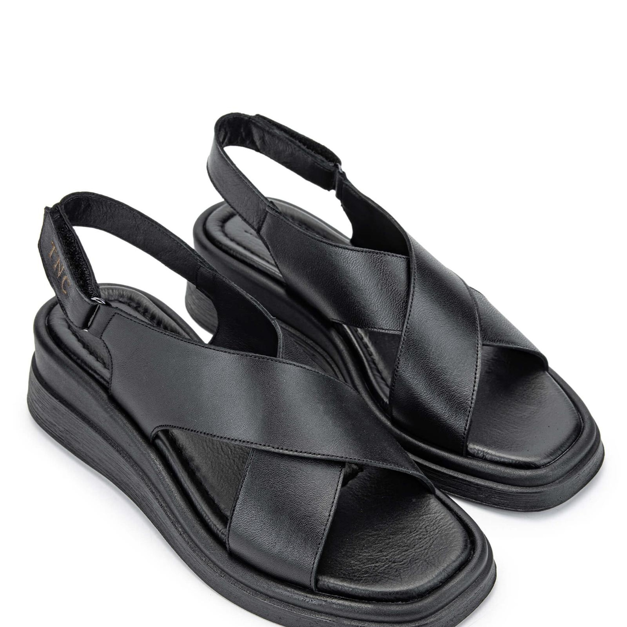 Tamer Tanca Kadın Hakiki Deri Siyah Deri Topuklu Sandalet