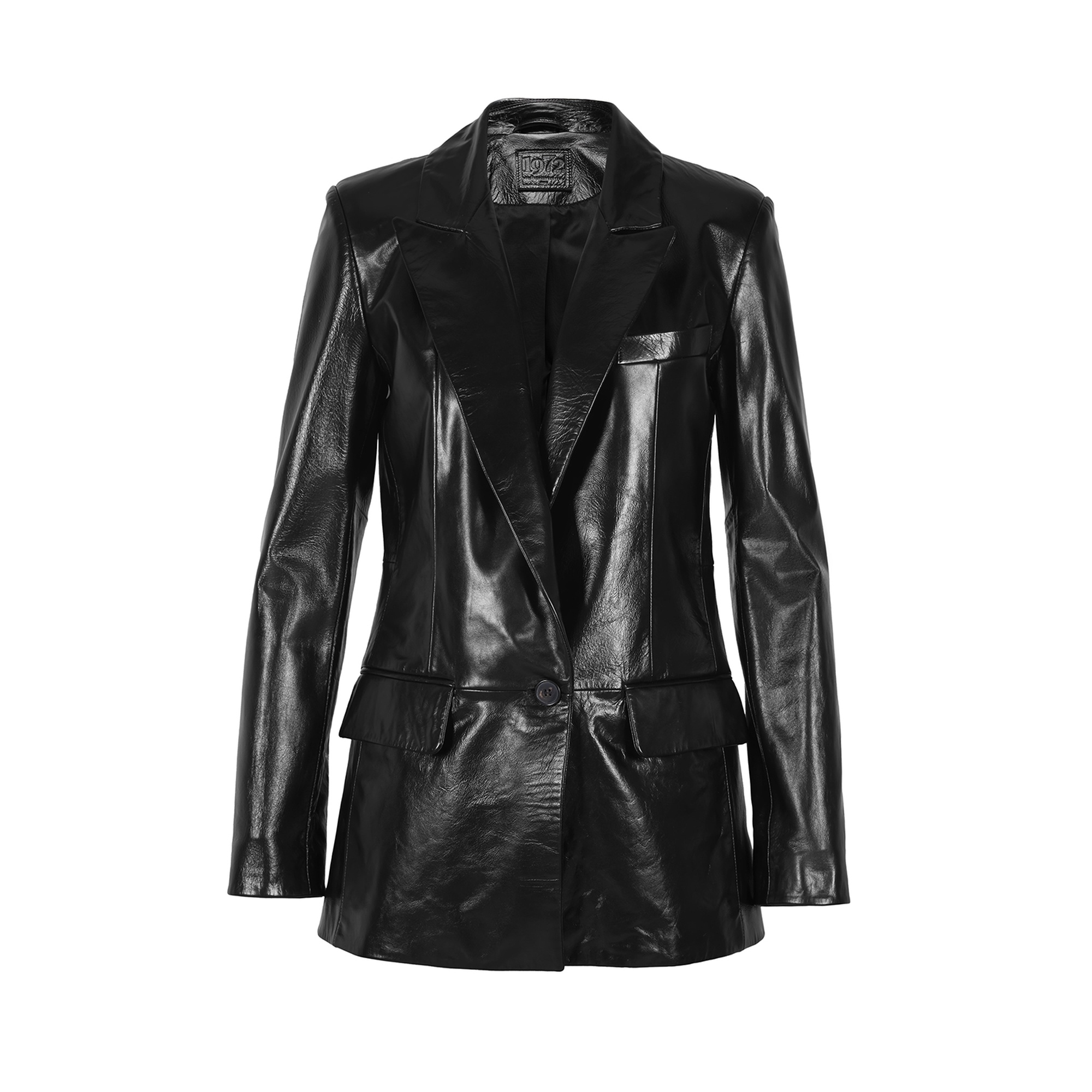 Minira Siyah Deri Blazer Ceket