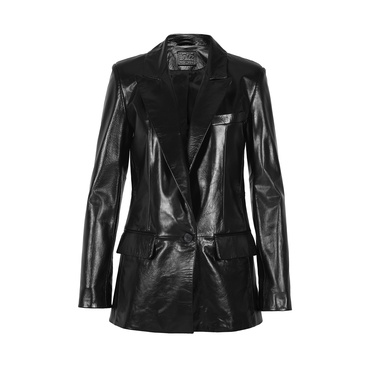  Minira Siyah Deri Blazer Ceket