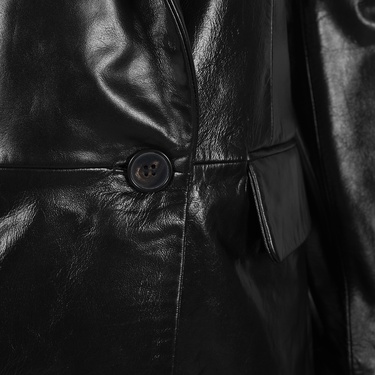  Minira Siyah Deri Blazer Ceket