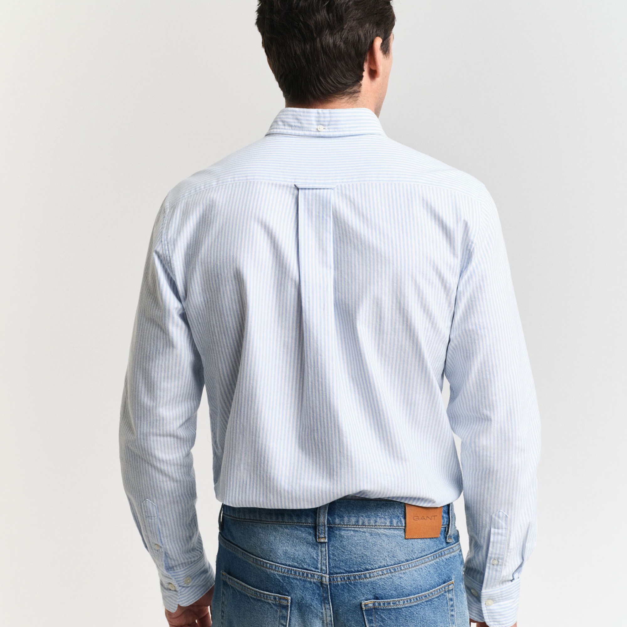 GANT Erkek Mavi Regular Fit Düğmeli Yaka Çizgili Oxford Gömlek