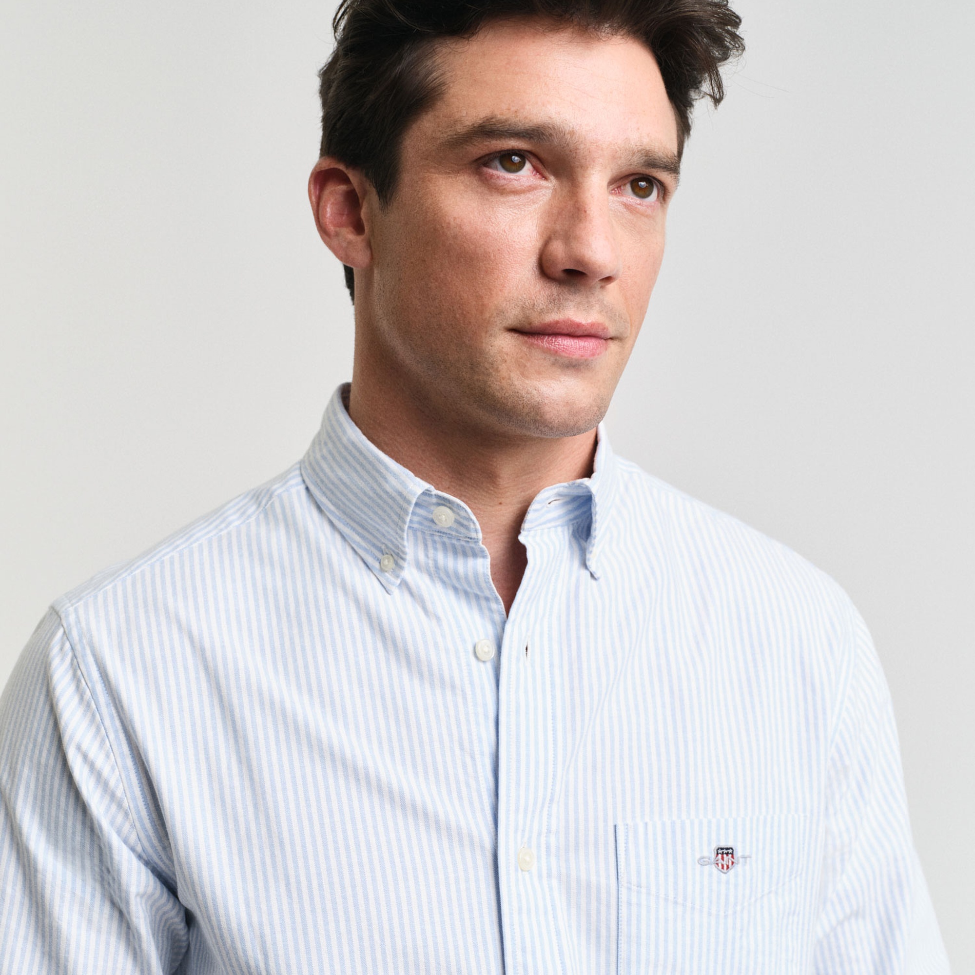 GANT Erkek Mavi Regular Fit Düğmeli Yaka Çizgili Oxford Gömlek