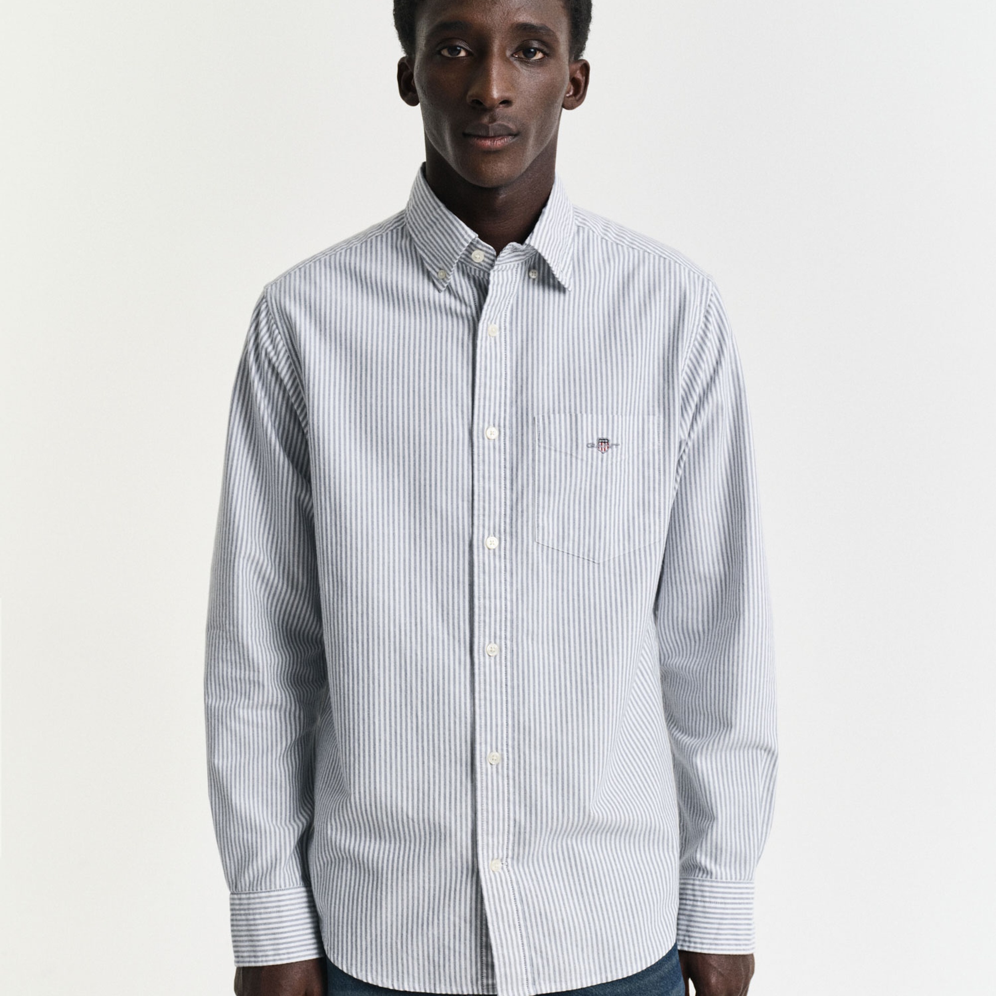 GANT Erkek Mavi Regular Fit Düğmeli Yaka Çizgili Oxford Gömlek