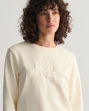  GANT Kadın Bej Regular Fit Bisiklet Yaka Logolu Sweatshirt