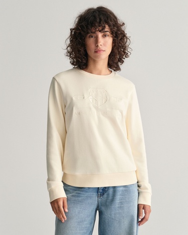  GANT Kadın Bej Regular Fit Bisiklet Yaka Logolu Sweatshirt