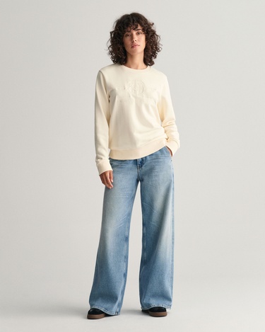  GANT Kadın Bej Regular Fit Bisiklet Yaka Logolu Sweatshirt