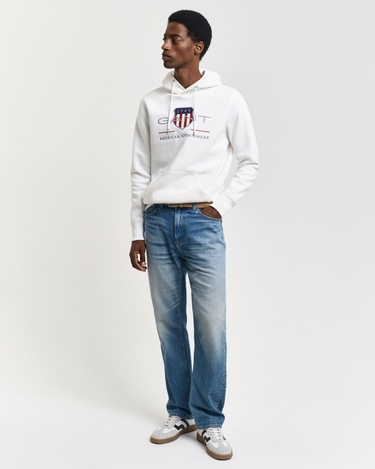  GANT Erkek Beyaz Regular Fit Kapüşonlu Logolu Sweatshirt