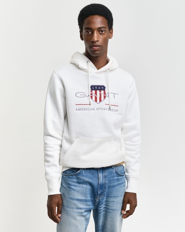  GANT Erkek Beyaz Regular Fit Kapüşonlu Logolu Sweatshirt
