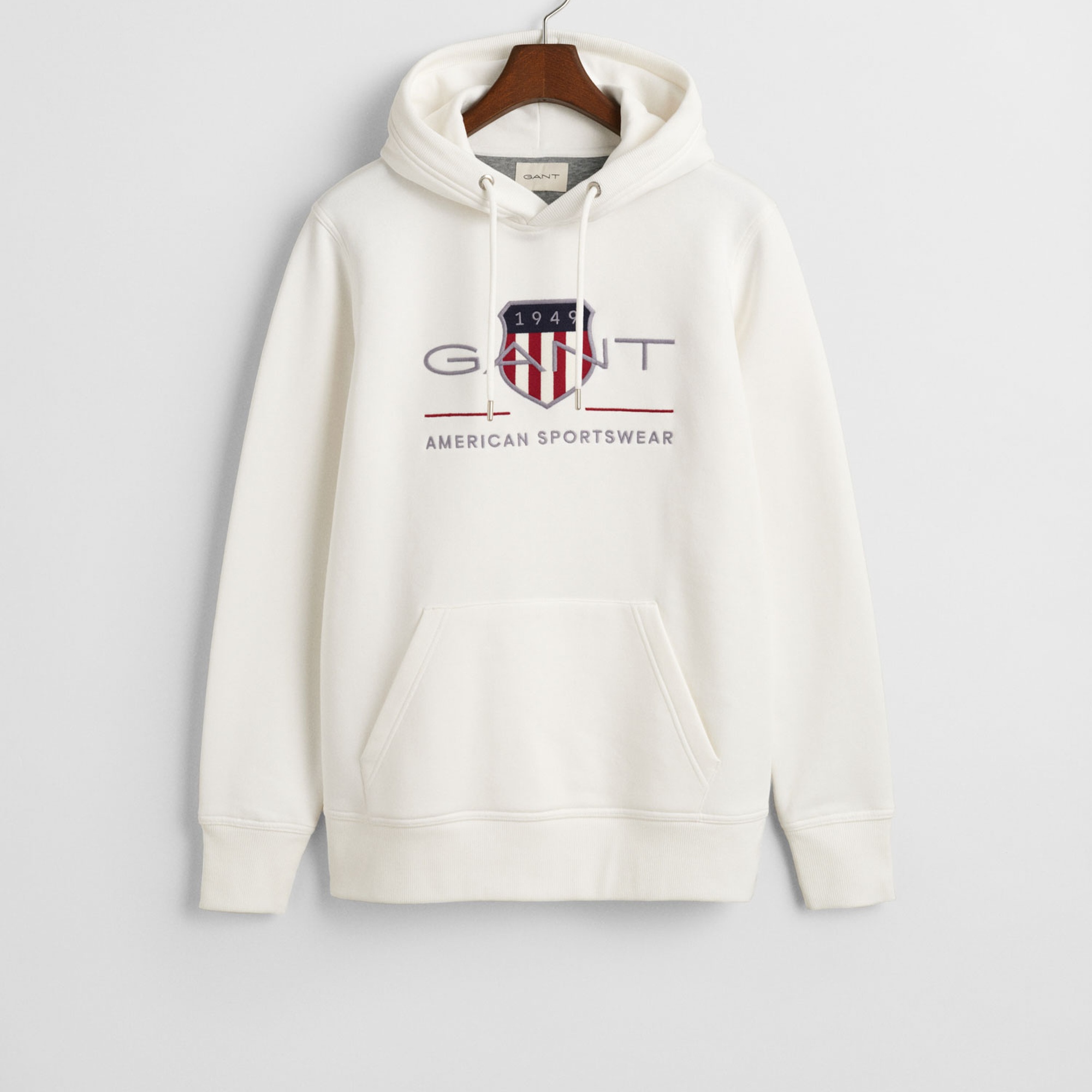 GANT Erkek Beyaz Regular Fit Kapüşonlu Logolu Sweatshirt