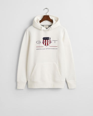  GANT Erkek Beyaz Regular Fit Kapüşonlu Logolu Sweatshirt