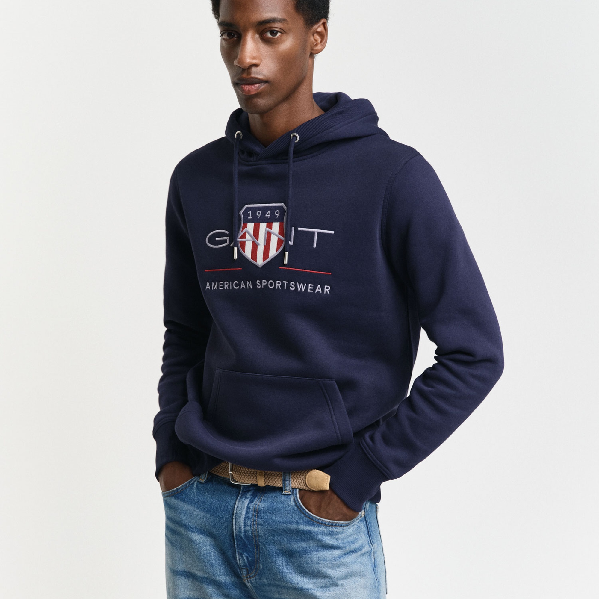 GANT Erkek Lacivert Regular Fit Kapüşonlu Logolu Sweatshirt
