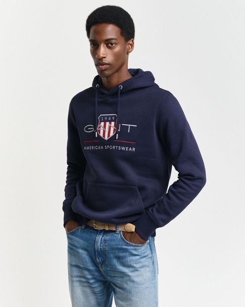  GANT Erkek Lacivert Regular Fit Kapüşonlu Logolu Sweatshirt
