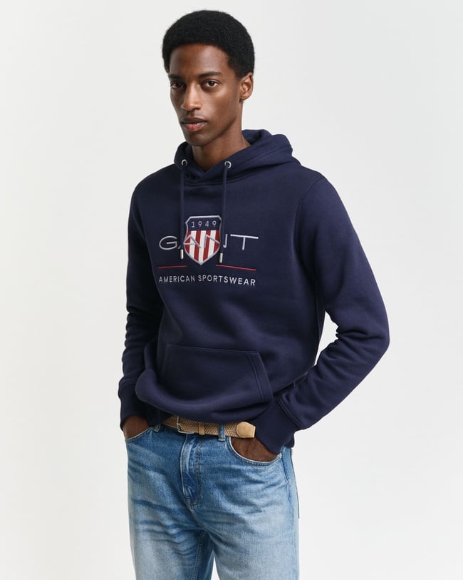  GANT Erkek Lacivert Regular Fit Kapüşonlu Logolu Sweatshirt