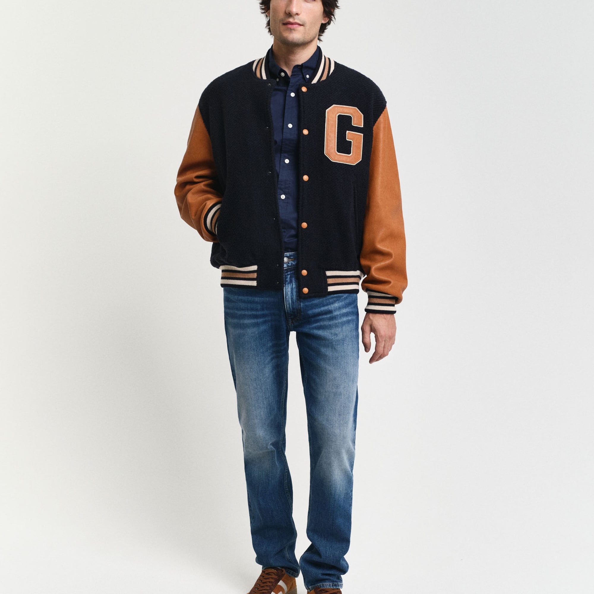 GANT Erkek Lacivert Slim Fit Düğmeli Yaka Broadcloth Gömlek