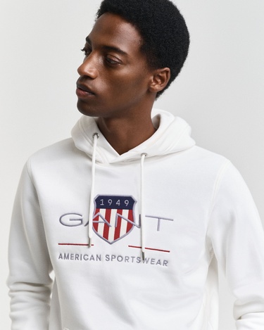  GANT Erkek Beyaz Regular Fit Kapüşonlu Logolu Sweatshirt