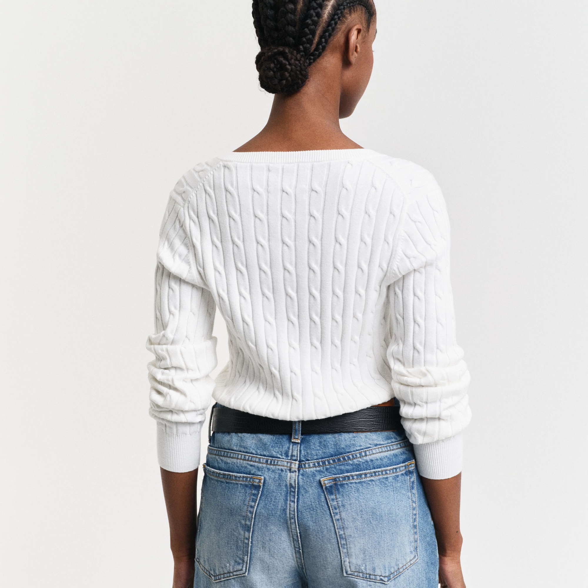 GANT Kadın Krem V Yaka Örgü Kazak