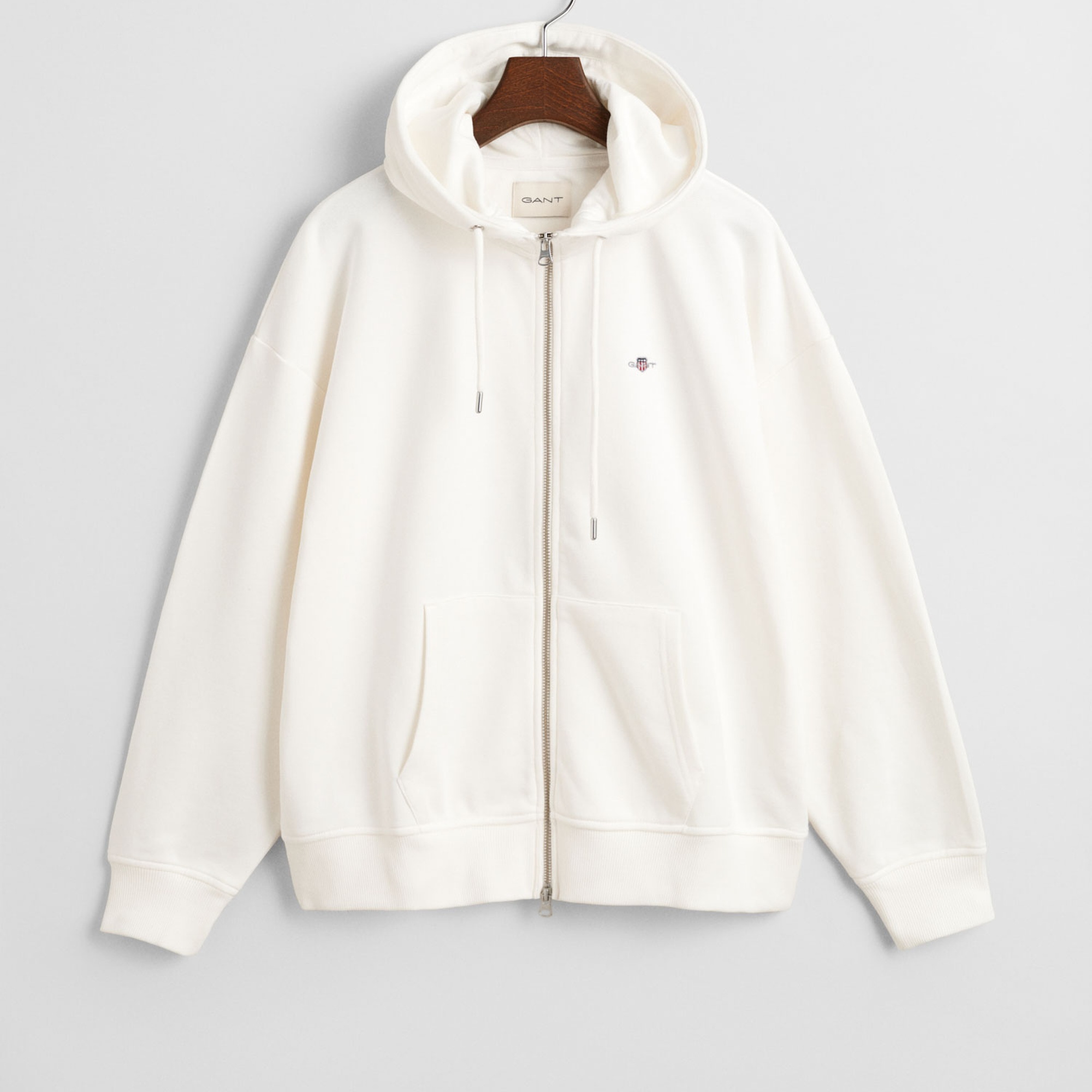 GANT Kadın Beyaz Relaxed Fit Kapüşonlu Sweatshirt