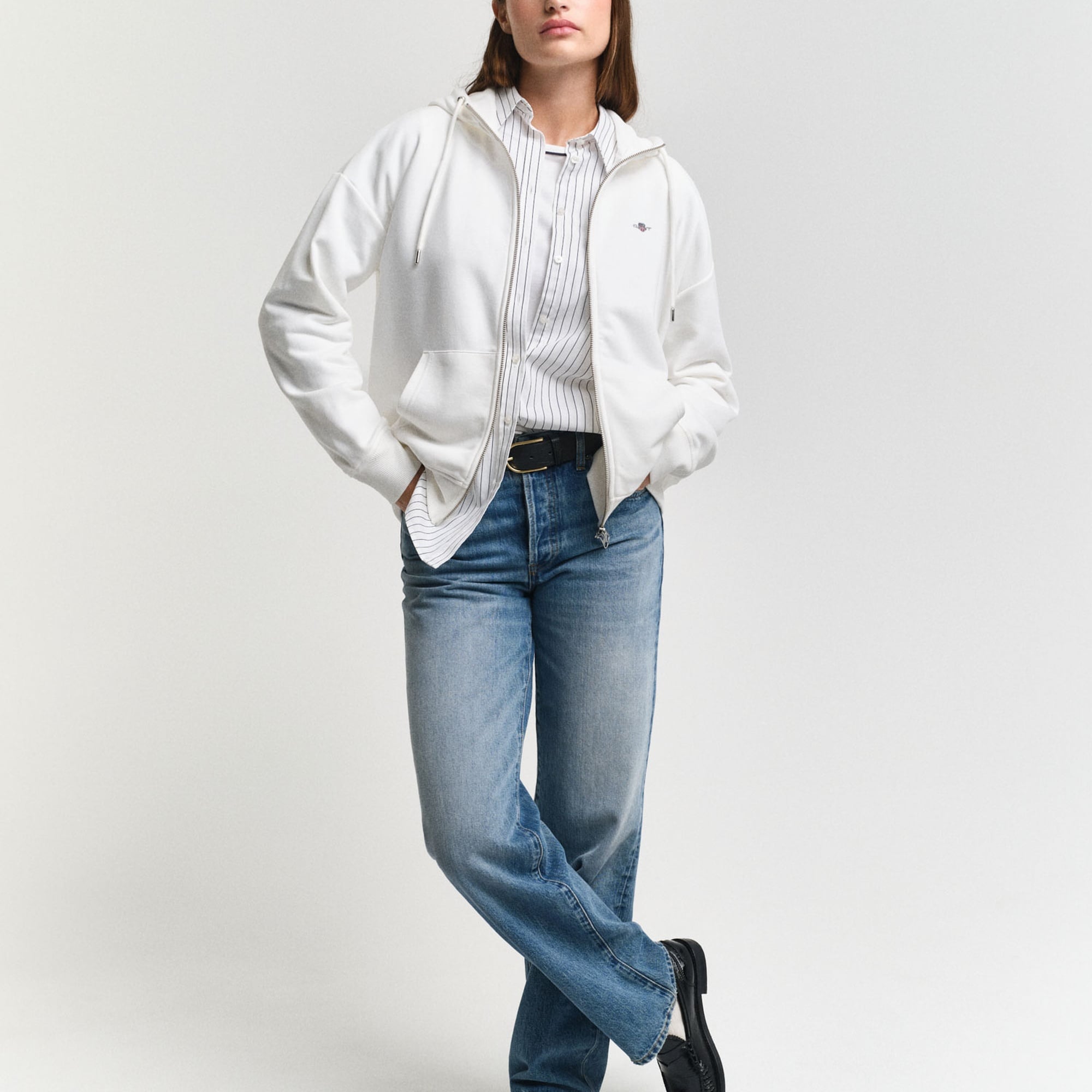 GANT Kadın Beyaz Relaxed Fit Kapüşonlu Sweatshirt