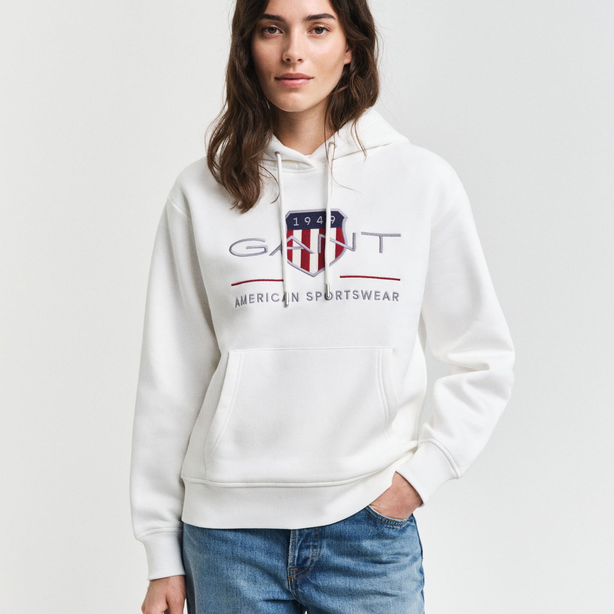 GANT Kadın Krem Relaxed Fit Kapüşonlu Logolu Sweatshirt