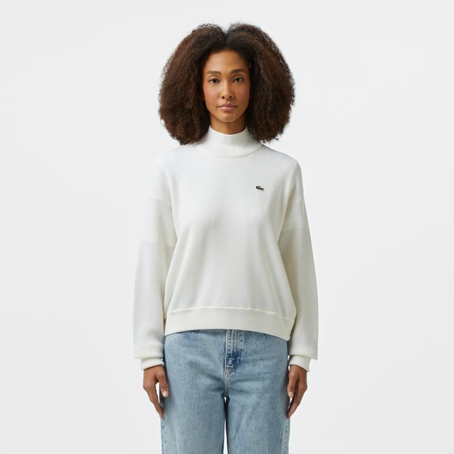  Kadın Relaxed Fit Polo Yaka Yün Beyaz Triko