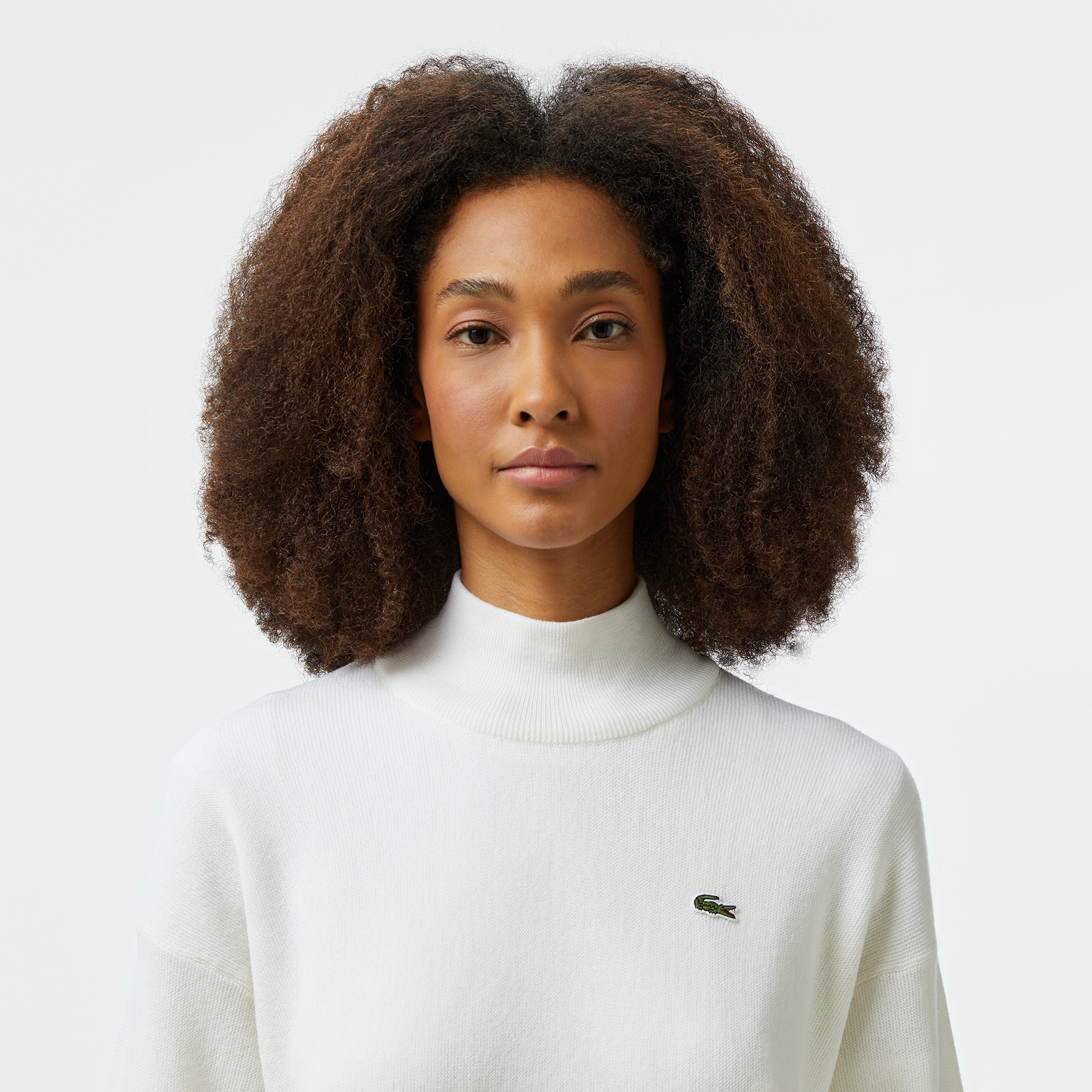 Kadın Relaxed Fit Polo Yaka Yün Beyaz Triko