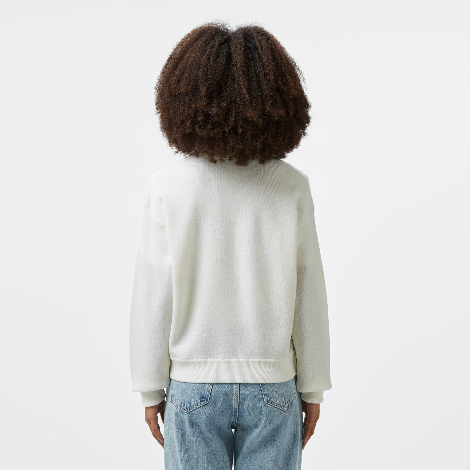 Kadın Relaxed Fit Polo Yaka Yün Beyaz Triko